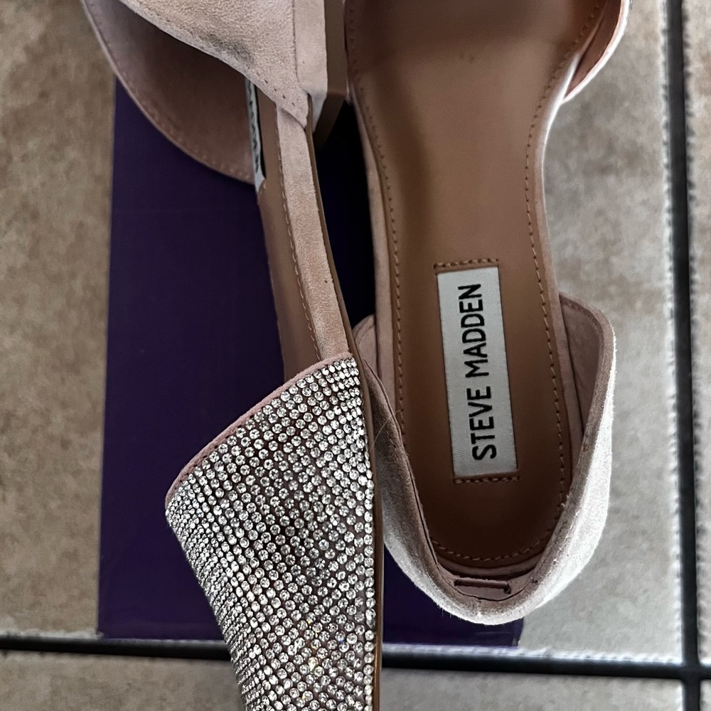 Steve Madden Women's Tan Heels with Rhinestone Detail